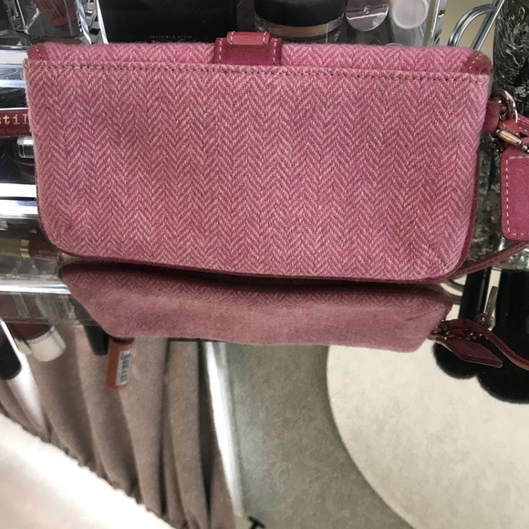 Coach Pink Suede and Herringbone Wristlet - Picture 2 of 6